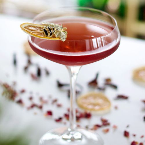 Cocktail i et champagne- og coupeglas